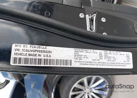 2025 Jeep Grand Wagoneer Series Iii 4X4/Series Iii Obsidian 4X4 z USA, uszkodzony, nr VIN 1C4SJVGP0SS502293